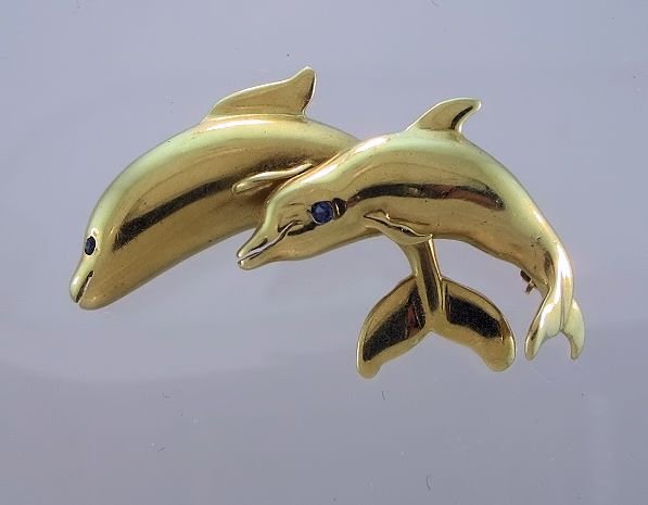 14k Gold and Sapphire Dolphin Pin (1 of 6)