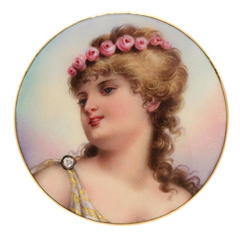 Antique 18k Diamond set Enamel Portrait Brooch (1 of 7)