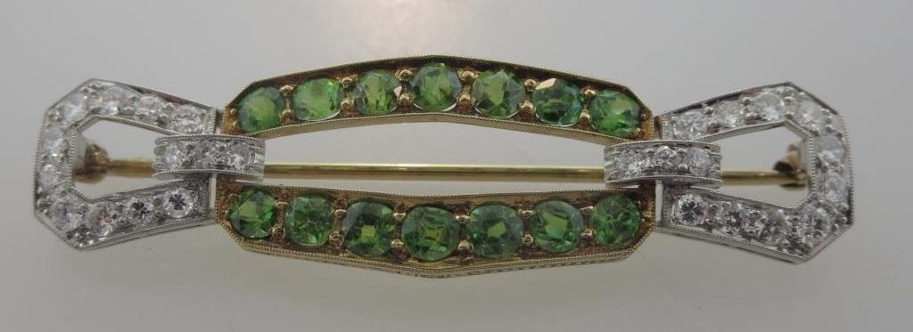 Edwardian Demantoid Garnet and Diamond Brooch (1 of 5)