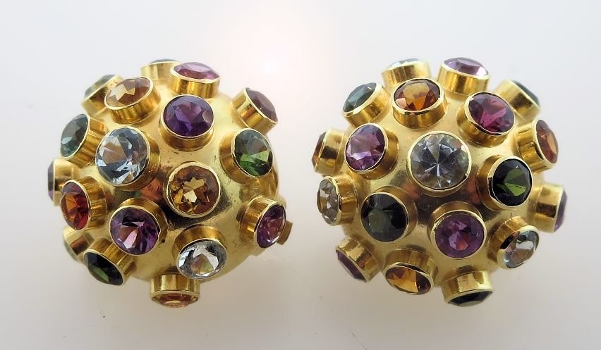 18k Gold Dome Earrings Set w/ Semi Precious Stones (1 of 6)