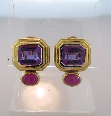 18k Gold Earrings Amethyst Over Ruby (1 of 5)