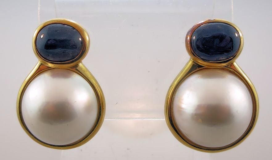 18k Gold Earrings Pearl and Sapphire by Tambetti (1 of 5)