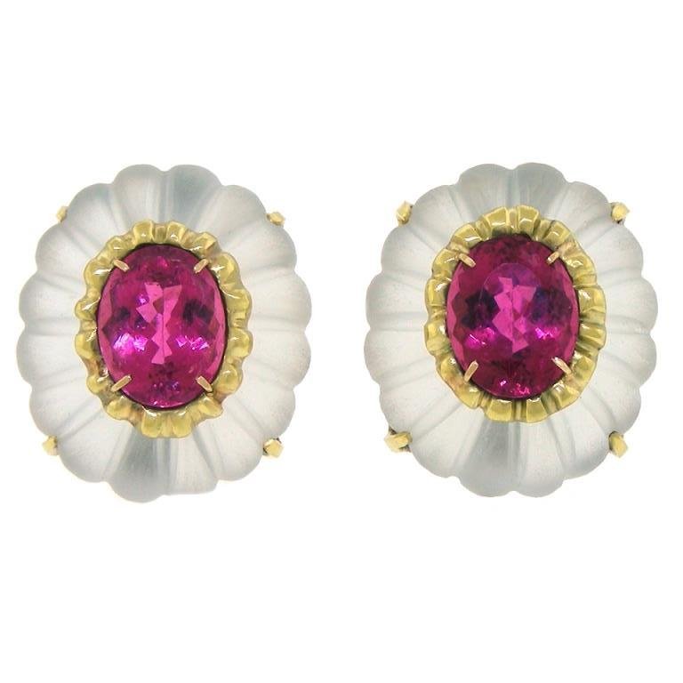 Pink Tourmaline & Rock Crystal Earrings, 14k (1 of 4)