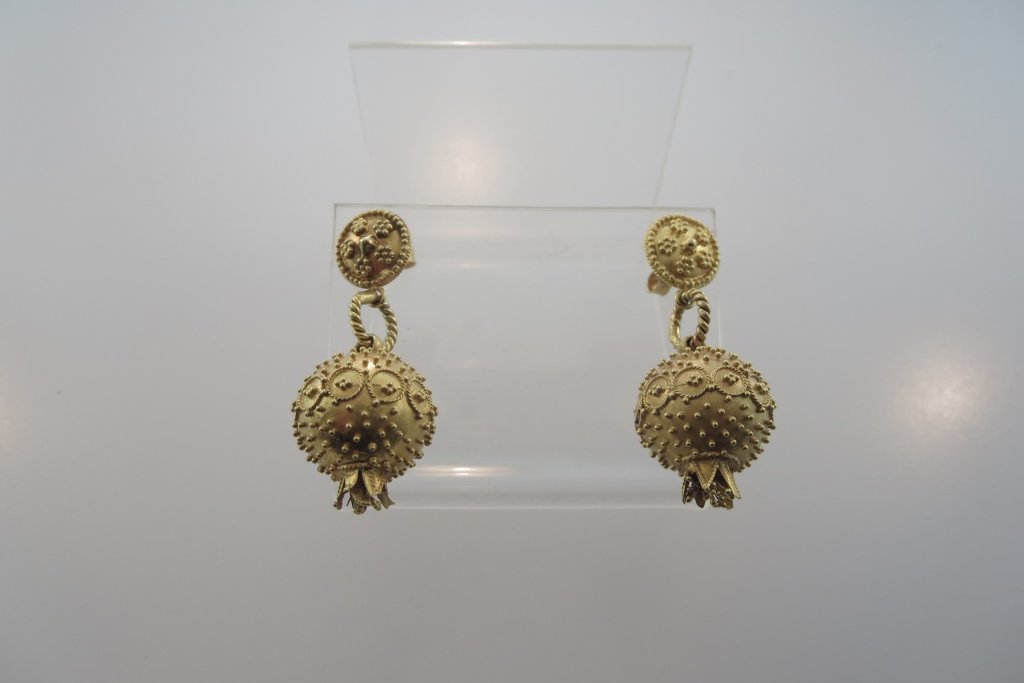 18K Etruscan Style Pomegranate Pendant Earrings (1 of 6)