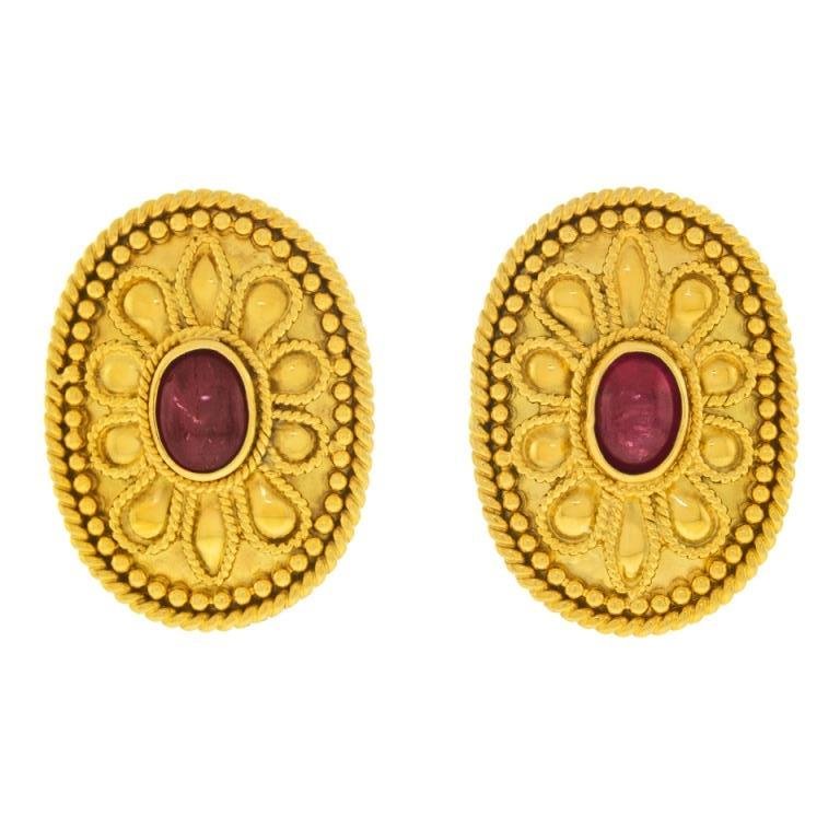 Archaic Motif Gold and Ruby Earrings 18k (1 of 5)