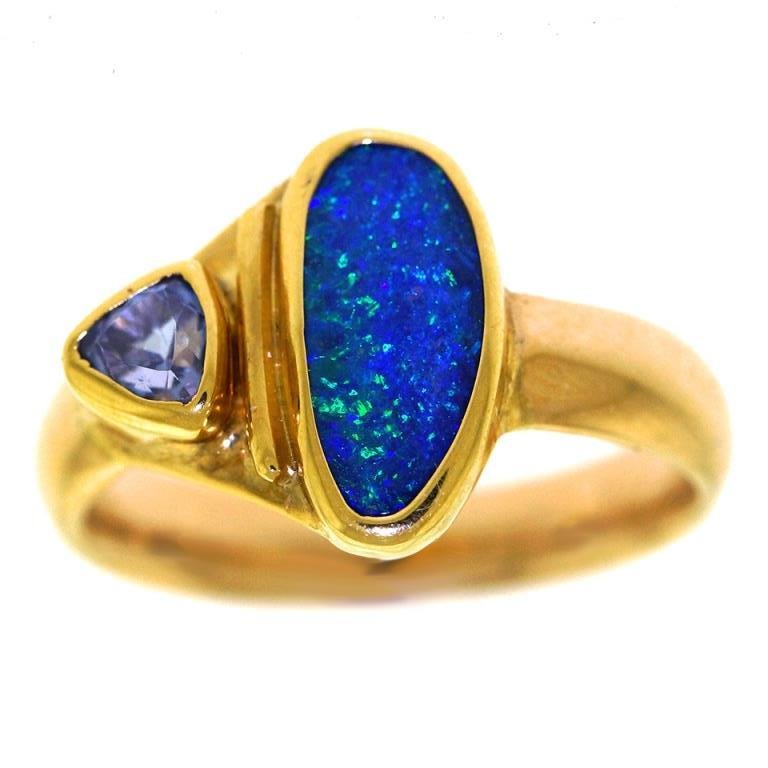 18K Opal and Tanzanite Modernist Ring (1 of 4)