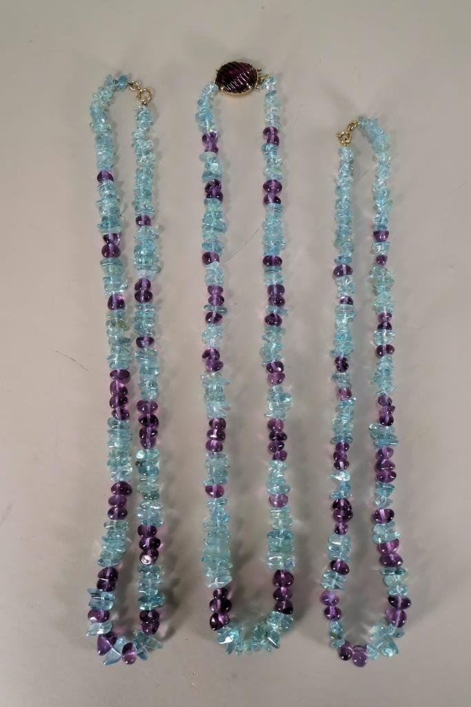 Three Amethyst, Aquamarine, and 14K gold Necklaces (1 of 5)