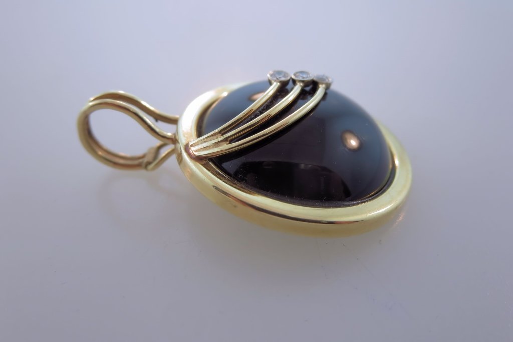 14K Yellow Gold, Diamond, and Black Opal Pendant (1 of 6)