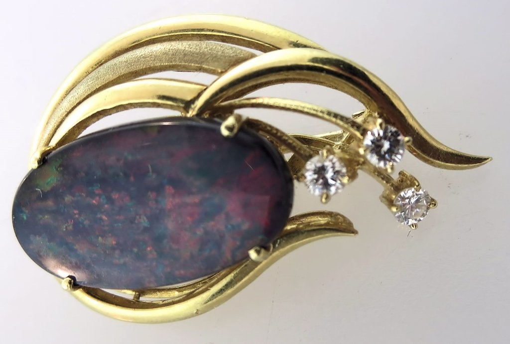 14K Gold, Opal and Diamond Pendant c1970's (1 of 5)