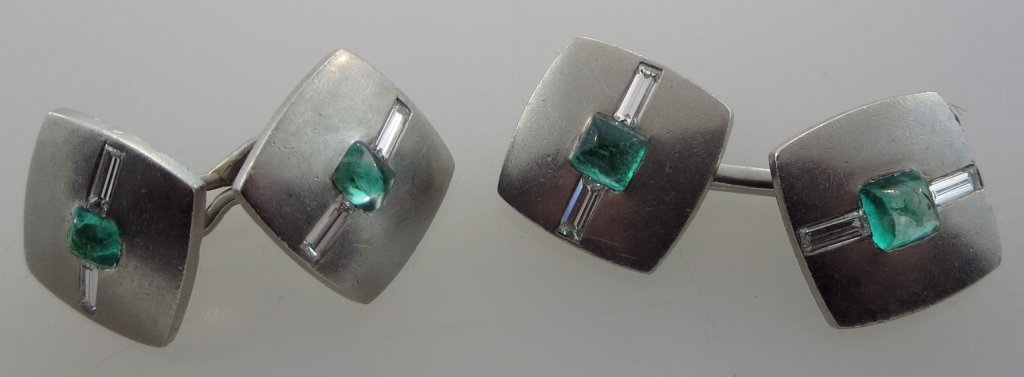 Art Deco Platinum & Emerald Cufflinks (1 of 6)