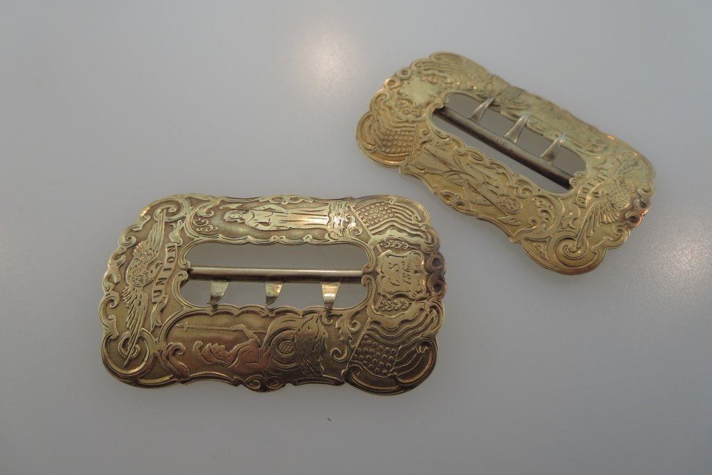 Pr of American 14K Gold Buckles, 1 Dated 1862 (1 of 5)