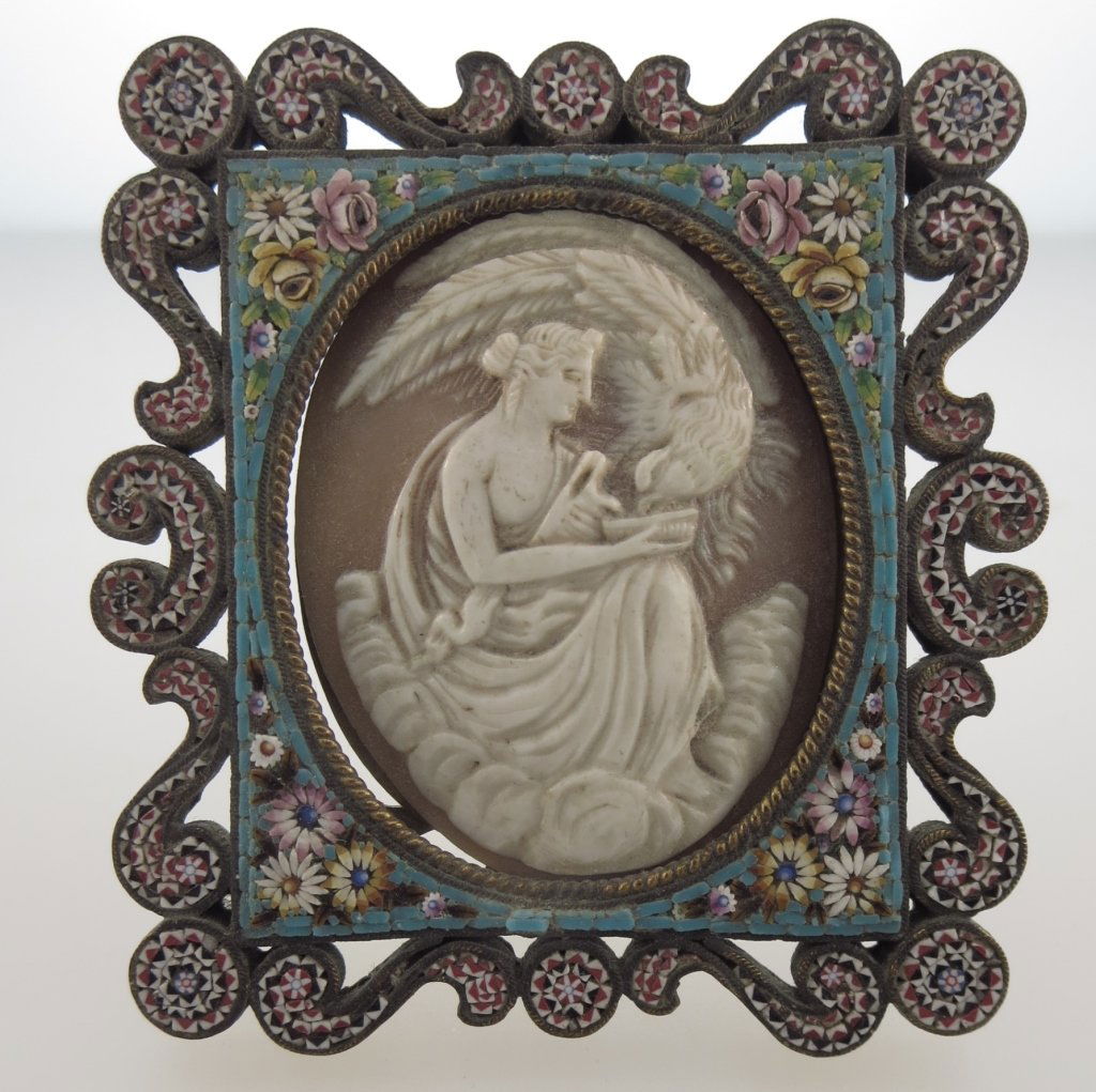Shell Carved Cameo in Micro Mosiac Frame, Italian (1 of 6)