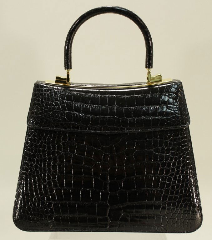 Judith Leiber Black Alligator Kelly Handbag (1 of 5)