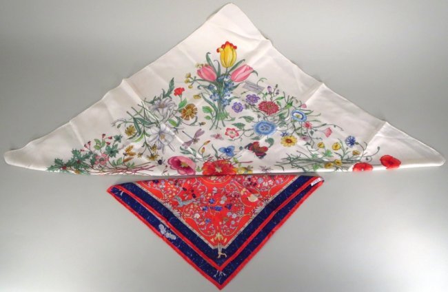 Two Silk Scarves: Red Hermes and Ivory Gucci (1 of 5)