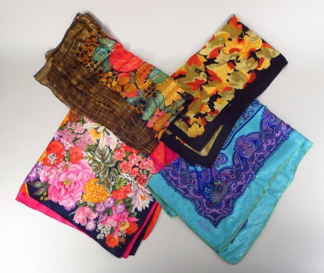 Four Silk Designer Scarves: Fendi, Gucci etc, (1 of 6)