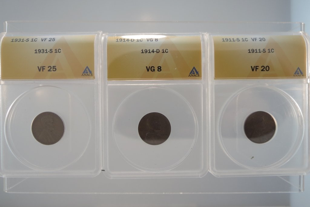 Three Lincoln Cents in ANACS Holders (1 of 7)