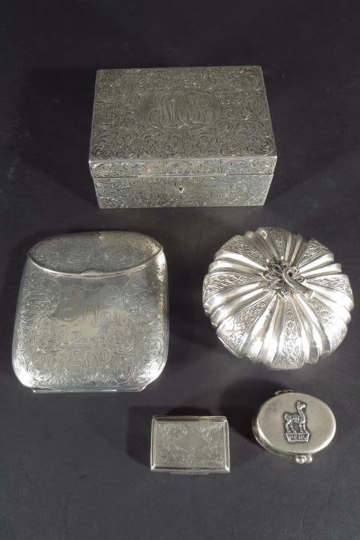 5 Silver Boxes English & Peru 20thc (1 of 9)