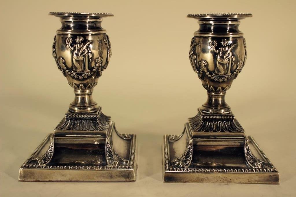 Pair Victorian Sterling Dwarf Candlesticks, 1885 (1 of 5)