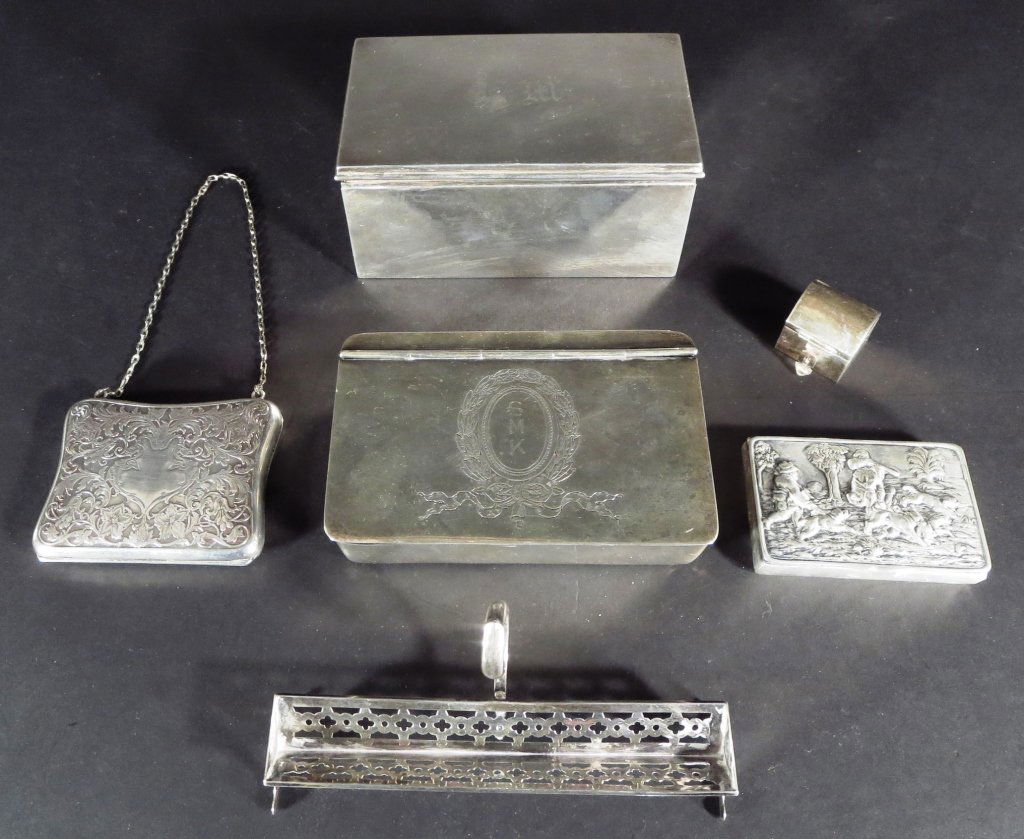 Sterling: 5 Boxes/Cases/Purse & Sugar Cube Tray (1 of 6)