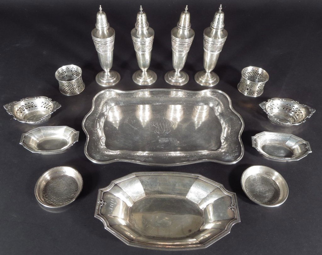 Sterling: 4 Casters, 2 Trays, 2 Prs. Nut Dishes... (1 of 8)