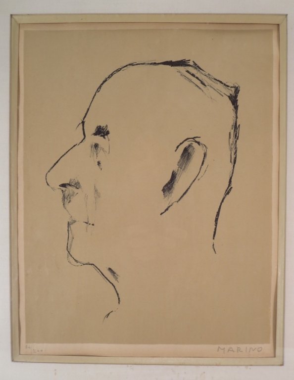 Marino Marini, Portrait Thomas Mann, litho 1955: Marino Marini, Italian, 1901-1980, Portrait of Thomas Mann, 1955, lithograph, signed in pencil, Marino, lower right and numbered 64/200. (PGAY8200)(PGAY8200) {WK} Measurements: Sight: 14 x 11 Framed: