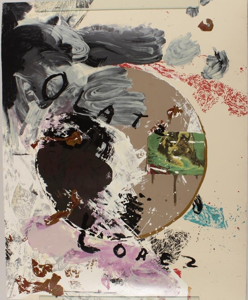 Julian Schnabel, b. 1951, Serigraph, sgd, 1992: Julian Schnabel, 1992, Splatter with Text, serigraph, hand signed John..., 1992, 96/250(SBAR2038) {TC} Measurements: 78" x 44", unframed Condition: issues with outside margins