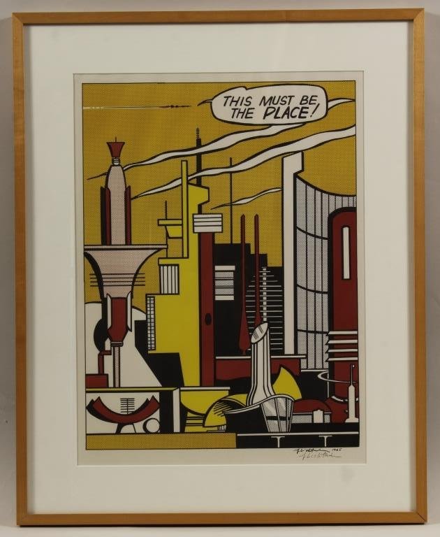 Lichtenstein,"This Must Be the Place" signed litho: Roy Lichtenstein, American,1923-1997, "This Must Be The Place" , color lithograph, 1965, pencil signed in addition to plate signature and date(W662004) {TC} Measurements: 21 1/4 in x 16 in, framed 27