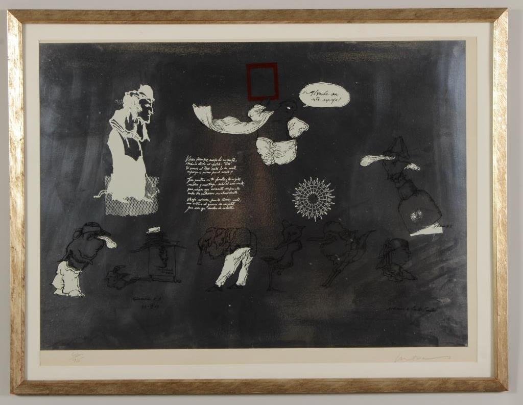 Jose Luis Cuevas,Mex.,Homage to Quevedo: Jose Luis Cuevas,Mexican,B.1934, Homage to Quevedo, Mylar print in colors, signed and numbered(SCOX2103) {MM} Measurements: 20 x 28, framed 25 1/2 x 33 Condition: Good, paper toned
