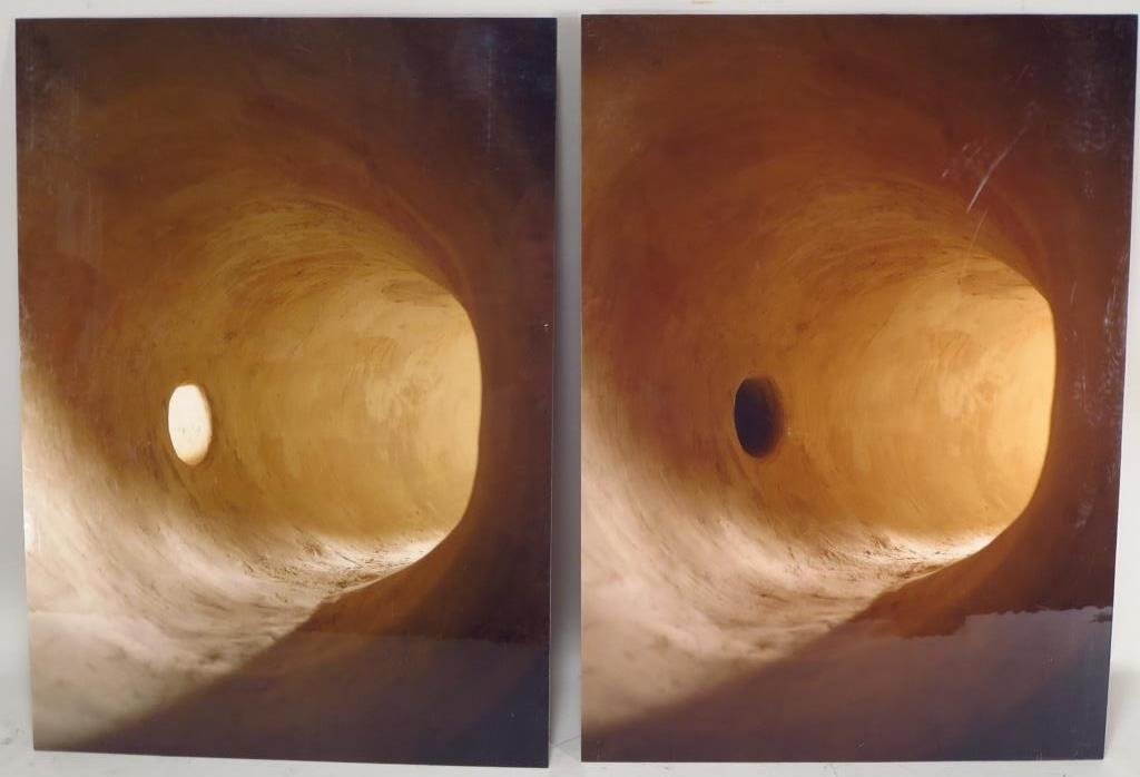 James Casebere "Tunnels" 2 Photos, Hand-Signed: James Casebere, Am., b. 1953, a pair of "Tunnels" Photographs, each initialed, titled obscurely, numbered 8/60 and dated 1999.(SBAR2043/2) {TC} Measurements: 18 x 13, unframed Condition: scuffing to t