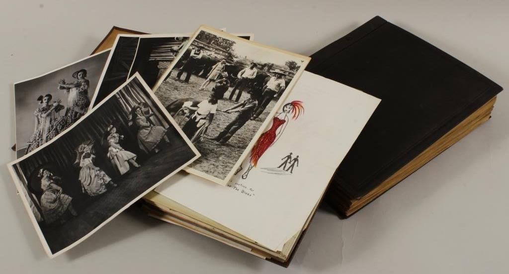 20th C. Theater Scrapbook, Grego-Riviera Dancers: Mid 20th century theater scrapbook chronicling the careers of the Grego-Riviera Dancers. Includes clippings, publicity photos, hand drawn costume designs, etc. Also includes letters of thanks for many