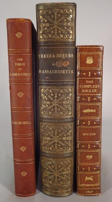 Book Lot: Walton, Churchill, et al: Izaak Walton, "The Compleat Angler", J.M. Dent, London, 1896; "Report on the Trees and Shrubs growing naturally in the Forest of Massachusetts", published by the Legislature, Boston, 1846; Winston Cur