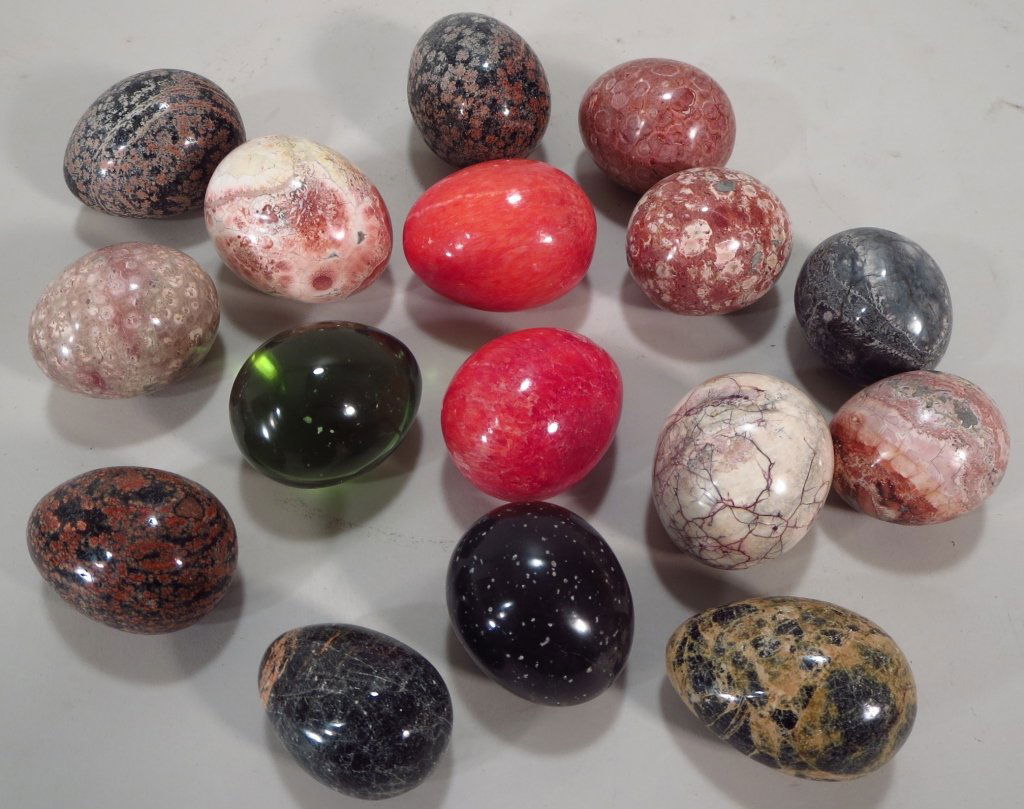 Lot of 16 Stone and Glass Eggs (1 of 3)