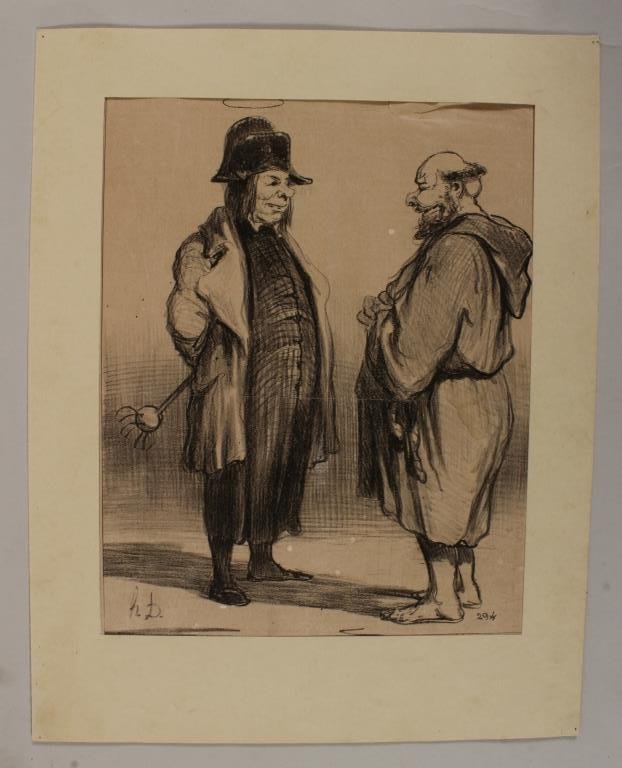 French Newspaper Illustration by Honore Daumier: French Newspaper Illustration by Honore Daumier. Born 1808, died 1879. #294 "Travesti en Bonapartiste"(PGAY2350) {PR} Measurements: Image 10" x 8" Condition: Glued onto backing.