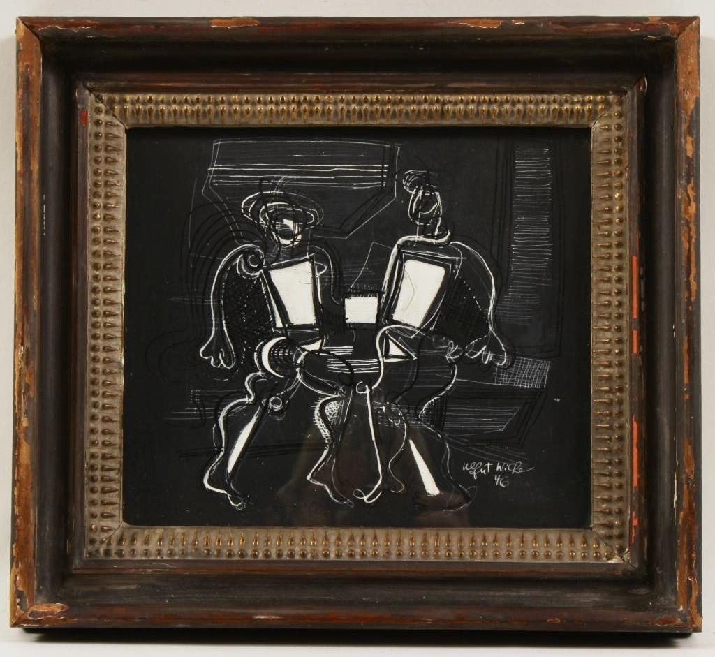 Mid-Century Modern Seated Figures, Gouache & Ink (1 of 6)