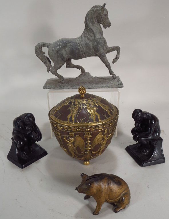 5 Metal Articles, 20th C., Bookends After Rodin (1 of 4)