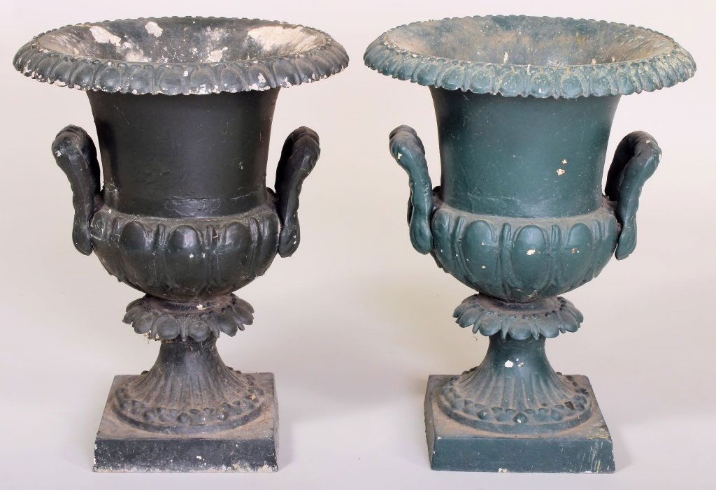 Pr Green Painted Aluminum Garden Urns (1 of 4)