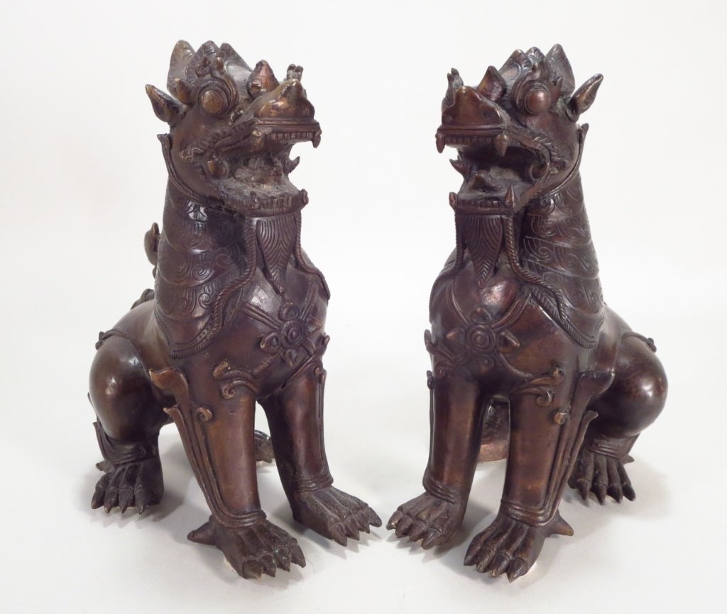 Pair of Chinese Bronze Foo Lions (1 of 6)