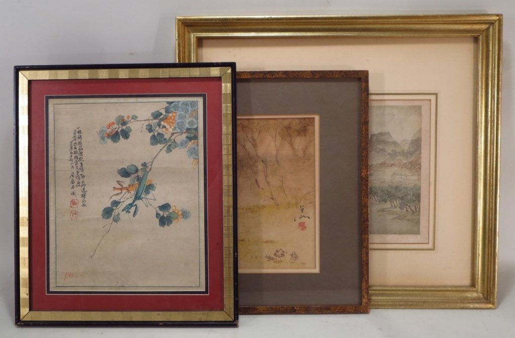 2  Asian Watercolors, 1 Print, 19th c., (1 of 10)