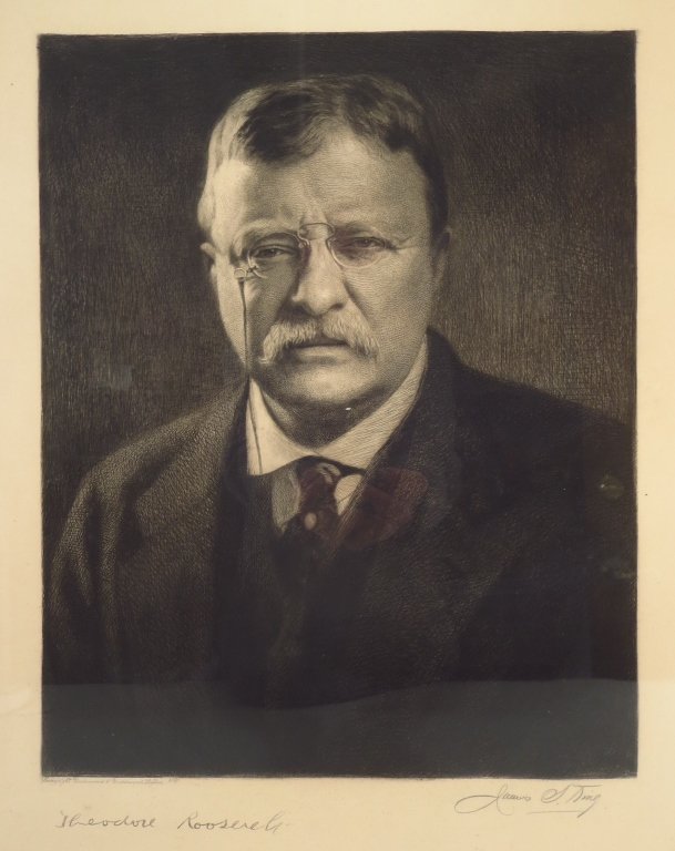 James S.King, Print Etching of Theodore Roosevelt (1 of 9)