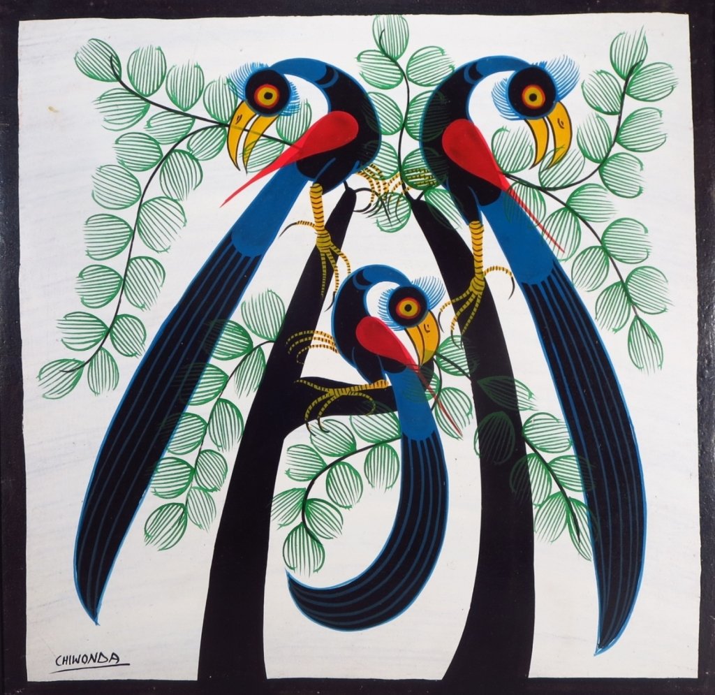 Tingatinga School, Tanzania,Three Birds, signed (1 of 6)