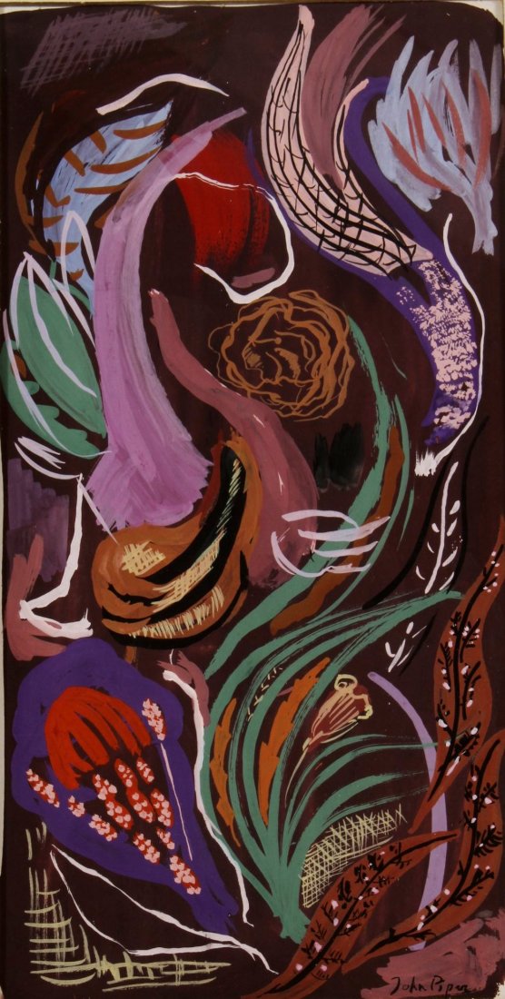 John Piper, Modernist Botanical, gouache,signed: John Piper, U.K., 1903-1992, Modernist Botanical, gouache on paper,signed lower right(PWINJ5102)(MM). Measurements: 10" x 5", framed 17" x 12"