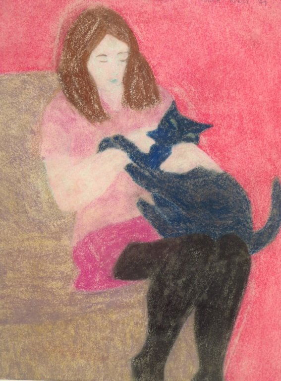 March Avery, Am.,Young Woman with Cat,col.pencil (1 of 6)