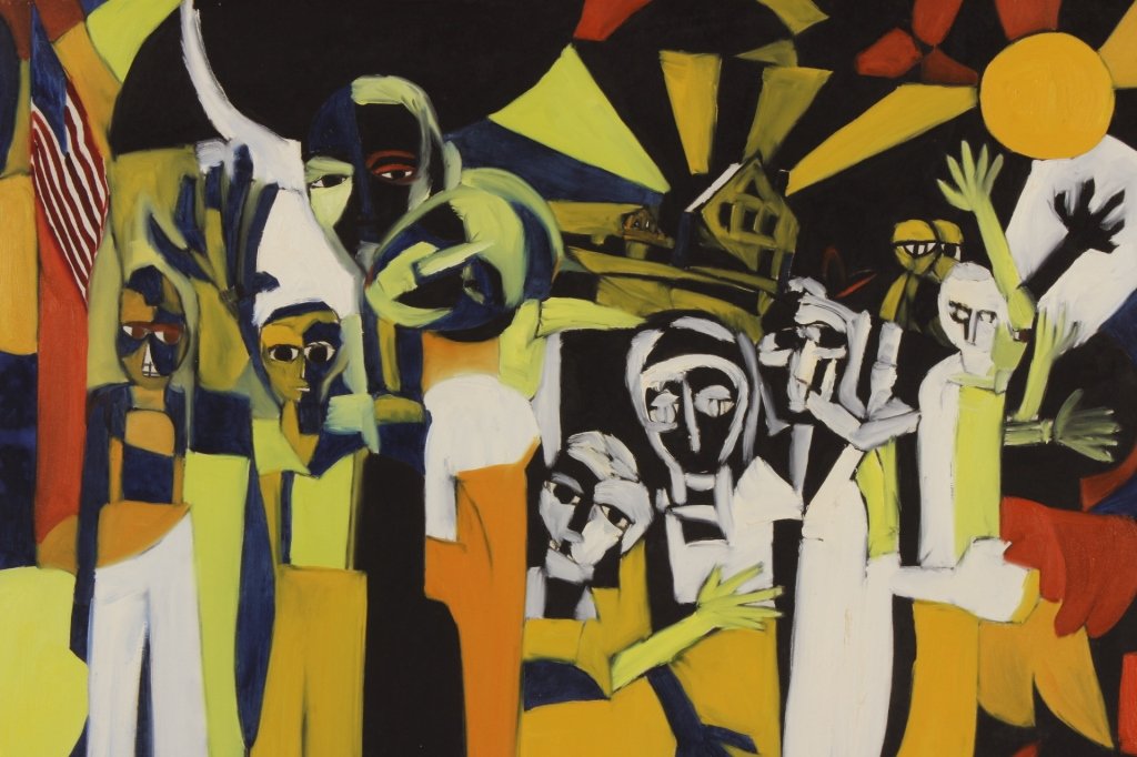 Arnold Weber, Abstract, o/c, Flag with Figures (1 of 7)