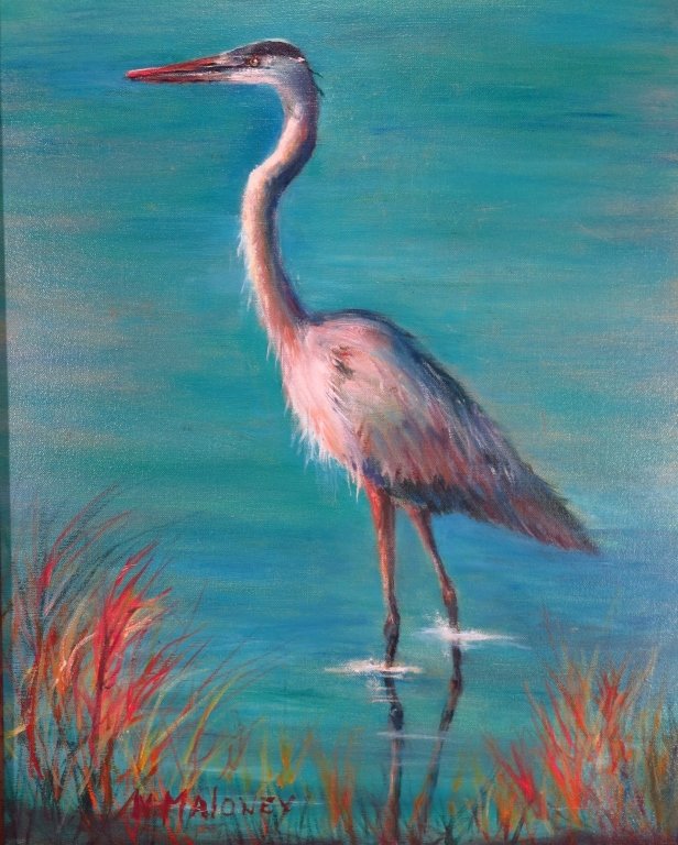N. Maloney, 2 Paintings, Heron and Egret, O/C (1 of 9)