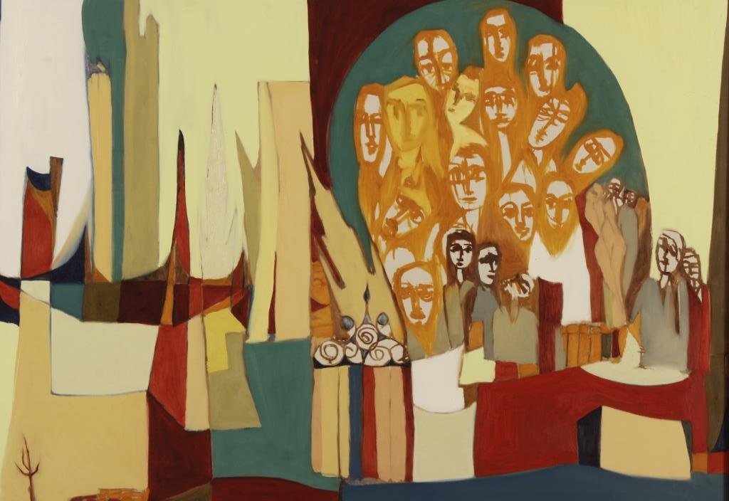 Arnold Weber, 1931- 2010, Orange Faces, O/C (1 of 6)