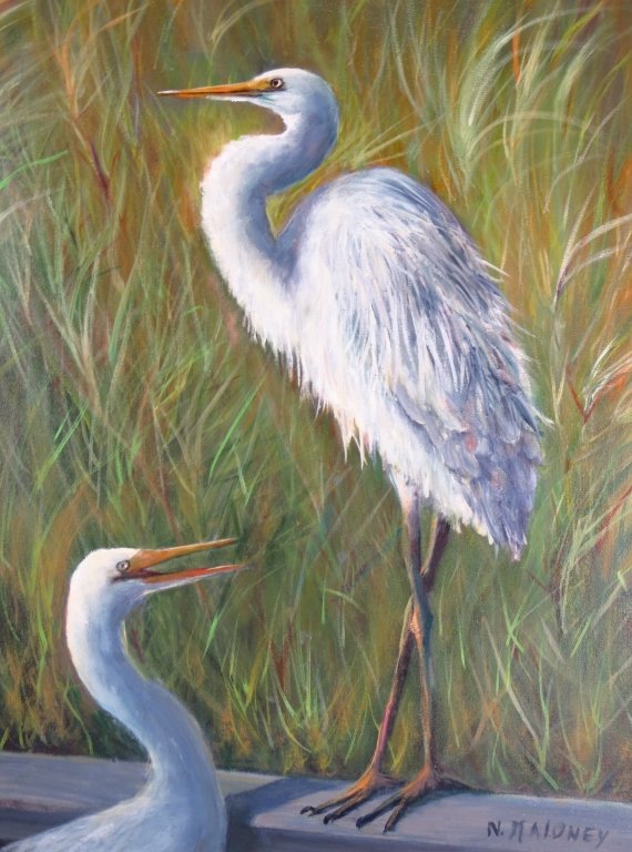 N. Maloney, Two Egrets, Oil on Canvas. (1 of 3)