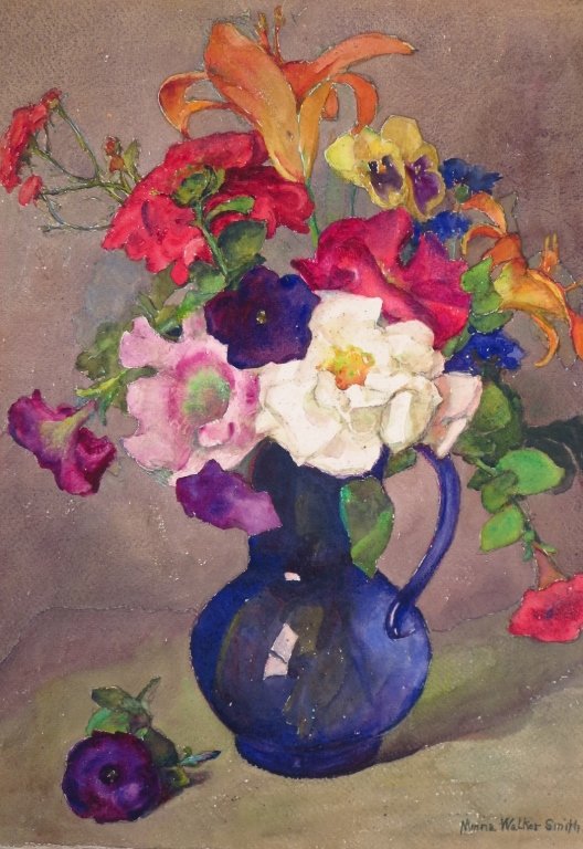 Minna Walker Smith, Floral Still Life, Watercolor: Minna Walker Smith, American (CT) 1883-1960, Floral Still-Life, watercolor on paper, signed lower left.(SBAR5219)(WK). Measurements: 15 x 12