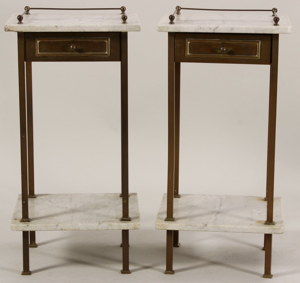 Pair of Marble Topped Brass Bed Tables, 19th C. (1 of 6)