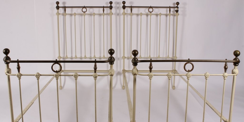 Pair of Iron and Brass Twin Bedstead, late 19th C. (1 of 8)