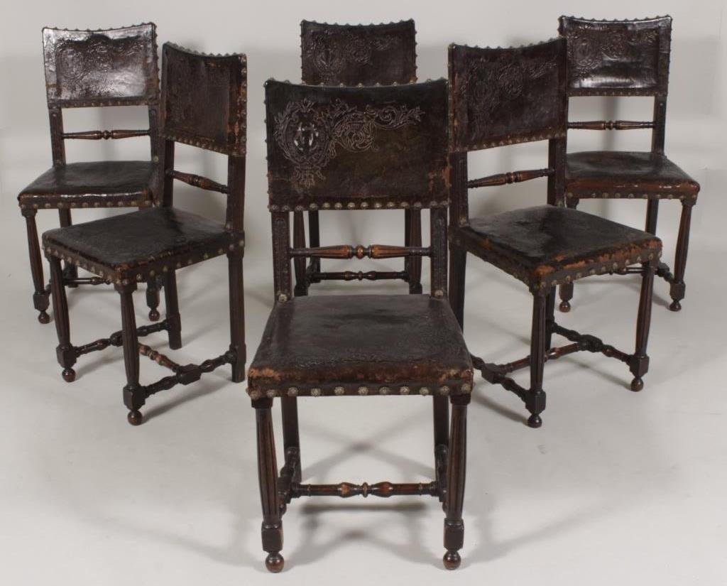 6 Jacobean Style Embossed Chairs, 19/20th C. (1 of 8)